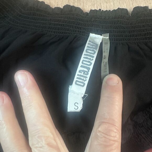 Monoreno Black Boho Tunic Top Mini Dress S Crochet Lace Trim - Picture 4 of 4